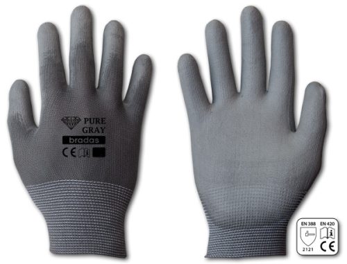 Bradas Pure Grey poliuretán kesztyű 9" - L méret (RWPGY9)