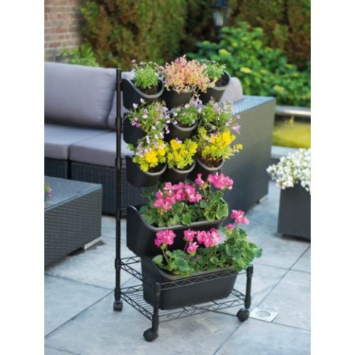 Nature függőleges kerti mobilszett 97x44x32,5 cm (9*0,9 literes cserepet, 2*5,4 literes ültetővályút, görgős fémrácsot tart.)