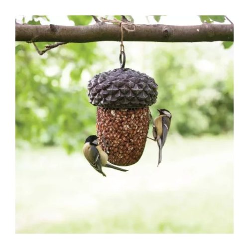 Felakasztható makk alakú madáretető ráccsal