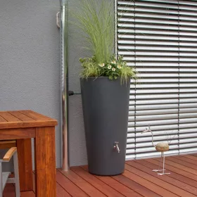   Esővízgyűjtő Rainbowl Flower 150 L antracit, színes növénytartós edény csap nélkül