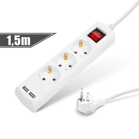   Delight ELOSZTÓ 3-AS, 1,5 M,  2 X USB-VEL, KAPCSOLÓS 20221U