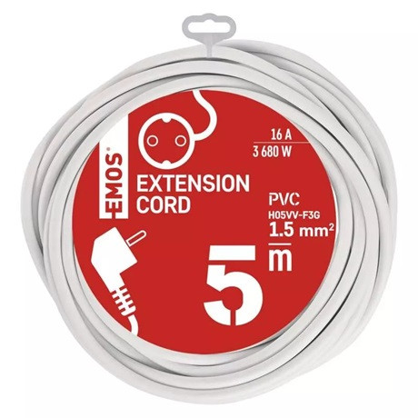 Emos HOSSZABBÍTÓ 5 M / 1 ALJZAT / FEHÉR / PVC / 1,5 MM2 P0125R