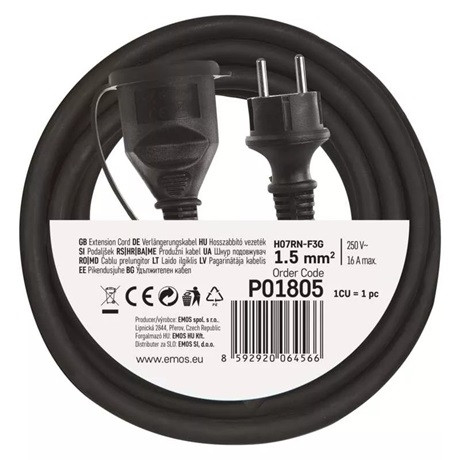 Emos KÜLTÉRI HOSSZABBÍTÓ 5 M / 1 ALJZAT /  250 V / 1,5 MM2 P01805