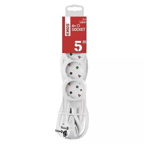 Emos HOSSZABBÍTÓ 5 M / 4 ALJZAT / FEHÉR / PVC / 1,5 MM2 P0425R