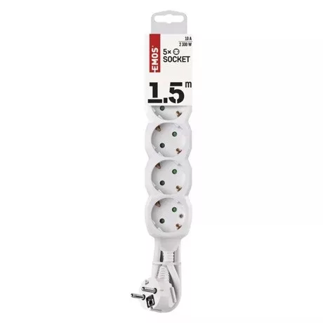 Emos HOSSZABBÍTÓ 1,5 M / 5 ALJZAT / FEHÉR / PVC / 1 MM2 P0521