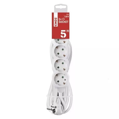 Emos HOSSZABBÍTÓ 5 M / 5 ALJZAT / FEHÉR / PVC / 1,5 MM2 P0525R