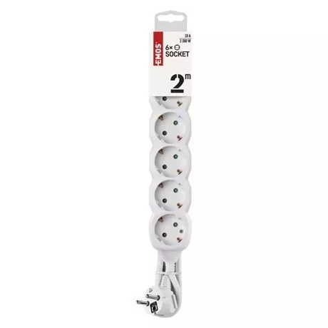 Emos HOSSZABBÍTÓ 2 M / 6 ALJZAT / FEHÉR / PVC / 1 MM2 P0622