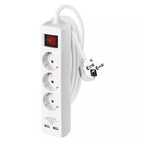 Emos HOSSZABBÍTÓ 2 M / 3 ALJZAT / KAPCSOLÓS / USB / 1,5 MM2 P1322RU