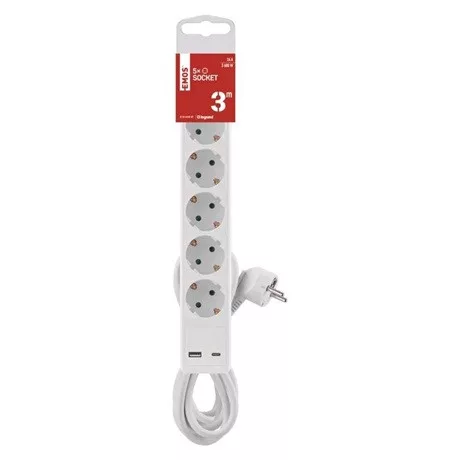 Emos HOSSZABBÍTÓ 3 M / 5 ALJZAT / KAPCSOLÓS / USB A + C / 1,5 MM2 P1523CU