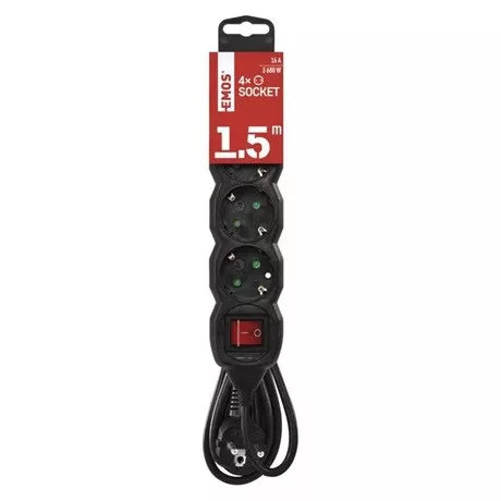 Emos HOSSZABBÍTÓ 1,5 M / 4 ALJZAT / KAPCSOLÓS / 1,5 MM2 PC1421R