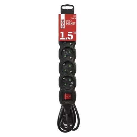 Emos HOSSZABBÍTÓ 1,5 M / 5 ALJZAT / KAPCSOLÓS / 1,5 MM2 PC1521R