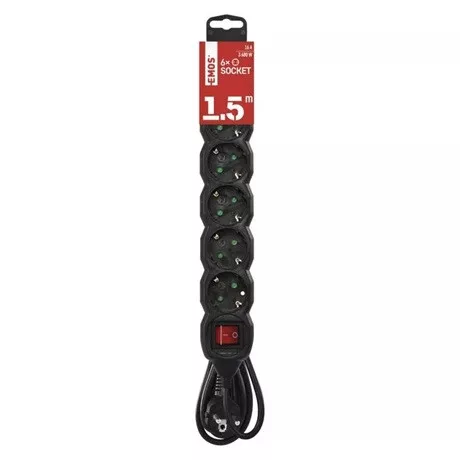 Emos HOSSZABBÍTÓ 1,5 M / 6 ALJZAT / KAPCSOLÓS / 1,5 MM2 PC1621R