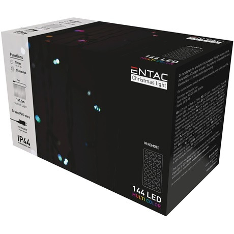 Entac Függöny Ip44 144 Led Rgb 8X8 Funkció 1X1.5M Ir Távirányítóval Eccl-144-Rgbir