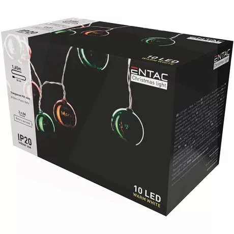 Entac KARÁCSONYI FÜZÉR SZÍNES GÖMB 10 LED ECL-CCBD-10WW