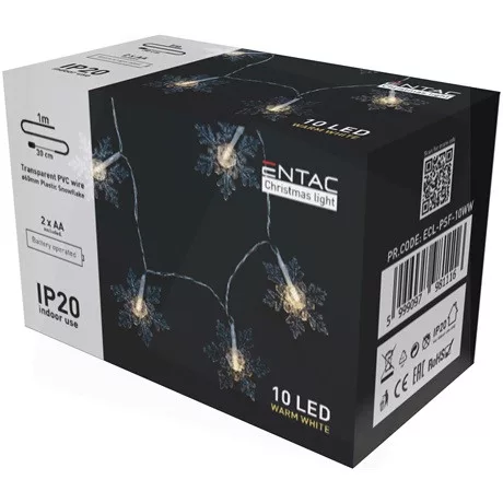 Entac KARÁCSONYI FÜZÉR MŰANYAG HÓPEHELY 10 LED ECL-PSF-10WW