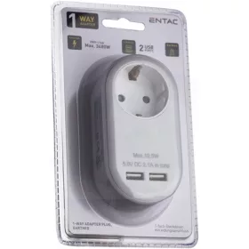   Entac HÁLÓZATI ADAPTER 1 FÖLDELT ALJZAT ÉS 2 USB (ÖSSZ. 2.1A) FEHÉR EPAG-1EE-2USB-W
