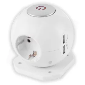   Entac GÖMB ELOSZTÓ 3 FOGLALATTAL, 2X2.1A USB-VEL KAPCSOLÓVAL 1.5M 3G1.5 ESC1.5G3-USB-GLOBE