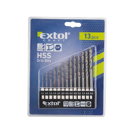 Extol Craft FÉMCSIGAFÚRÓ, 13DB, HSS, 1,5-6,5MM, 1/4" BIT BEFOGÁS, POLÍROZOTT, MŰANYAG TARTÓBAN 11140