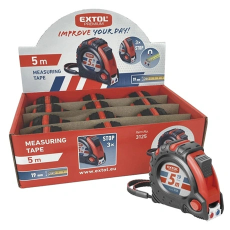 Extol Premium MÉRŐSZALAG, GUMÍROZOTT, MÁGNESES 3 STOPPOS, 5MX19MM 3125