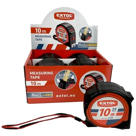 Extol Premium MÉRŐSZALAG, GUMÍROZOTT, 2 STOPPOS, 10MX25MM 3159