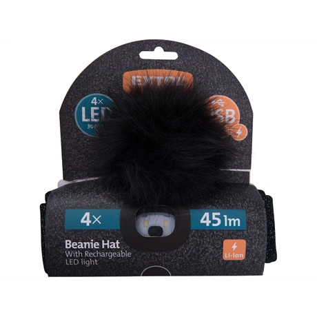 Extol Light SAPKA, FEKETE, POMPONNAL, KÖTÖTT, KIVEHETŐ LED HOMLOKLÁMPÁVAL 43196