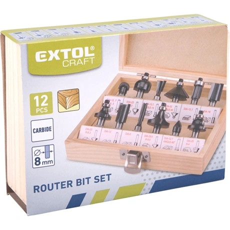 Extol Craft FELSŐMARÓ KÉSZLET, 12DB, FADOBOZBAN, 8MM-ES BEFOGÁSSAL 44032
