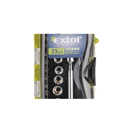 Extol Craft RACSNIS BIT ÉS DUGÓKULCS, 23DB-OS, CRV., IRÁNYVÁLTÓS, MÁGNESES, MŰANYAG DOBOZBAN 53090