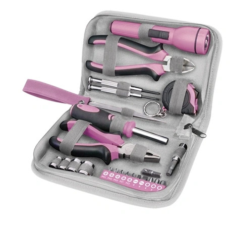 Extol Lady SZERSZÁMKÉSZLET, 23DB, 1/4"; EXTOL LADY, RÓZSASZÍN, 4 DUGÓFEJ (6-12MM), FOGÓK, CSAVARHÚZÓ MARKOLAT, MÉRŐSZALAG, BIT-EK 6595