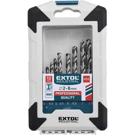 Extol Industrial FÉMCSIGAFÚRÓ KÉSZLET, 13DB, NORMÁL BEFOGÁS, MŰANYAG TARTÓBAN 8701118