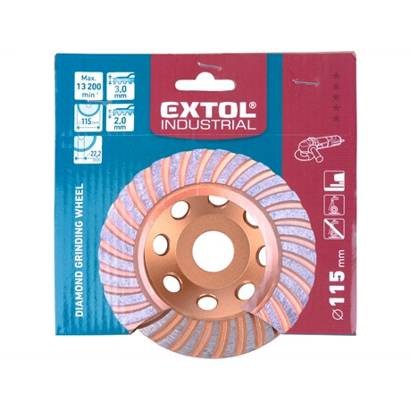 Extol Industrial GYÉMÁNTCSISZOLÓ KORONG, 115MM×22,2MM, TURBO/LAMELLÁS JELLEGŰ 8703101