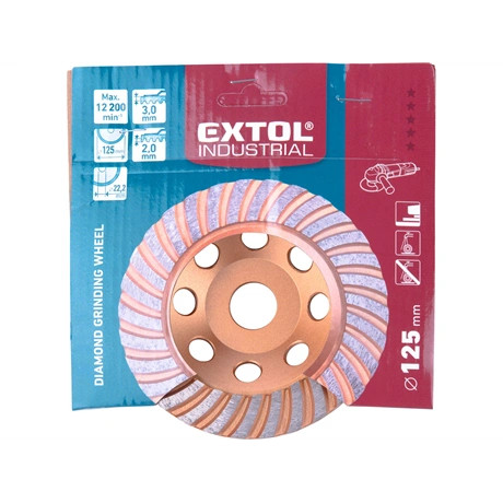 Extol Industrial GYÉMÁNTCSISZOLÓ KORONG, 125MM×22,2MM, TURBO/LAMELLÁS JELLEGŰ 8703102
