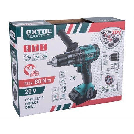 Extol Industrial AKKUS ÜTVEFÚRÓ ÉS CSAVAROZÓ, 20V, LI-ION, 1DB AKKU+TÖLTŐ, 2000 MAH 8791802