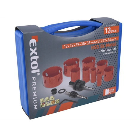Extol Premium KÖRKIVÁGÓ KÉSZLET, HSS BI-METÁL, 13DB-OS, (19-22-29-35-38-44-51-57-64MM) 8801604