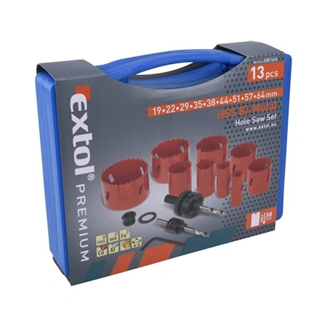 Extol Premium KÖRKIVÁGÓ KÉSZLET, HSS BI-METÁL, 13DB-OS, (19-22-29-35-38-44-51-57-64MM) 8801604