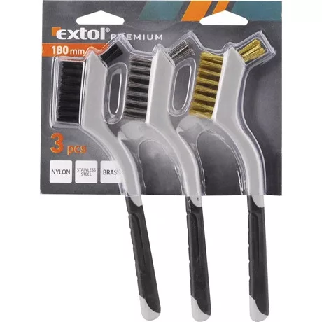 Extol Premium DRÓTKEFE, 3 DB: NYLON-, RÉZ- ÉS ROZSDAMENTES ACÉL SZÁL, 3X8 SOR, 180MM 8803901