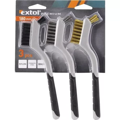 Extol Premium DRÓTKEFE, 3 DB: NYLON-, RÉZ- ÉS ROZSDAMENTES ACÉL SZÁL, 3X8 SOR, 180MM 8803901