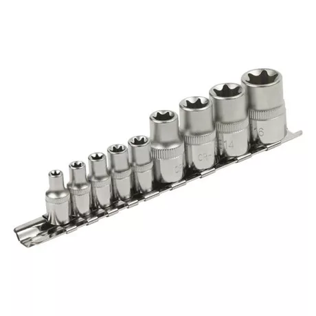 Extol Premium DUGÓFEJ KÉSZLET, E-TORX; 1/4"×5DB, 1/2"×4DB, TARTÓ SÍNEN 8818114