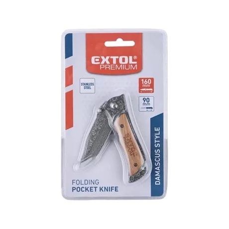 Extol Premium ZSEBKÉS (BICSKA), ROZSDAMENTES ACÉL PENGE DAMASZK MINTÁVAL, FA BETÉTES NYÉL 8855121