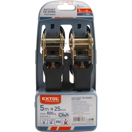 Extol Premium RAKOMÁNYRÖGZÍTŐ GURTNI, 2DB, KAMPÓS, 5M×25MM 8861136