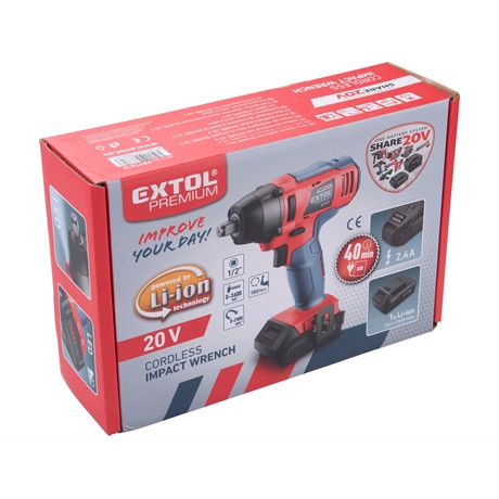 Extol Premium ÜTVECSAVAROZÓ AKKUS 1/2" NÉGYSZÖG 20V 2000MAH LI-ION 1DB AKKU+TÖLTŐ 8891810
