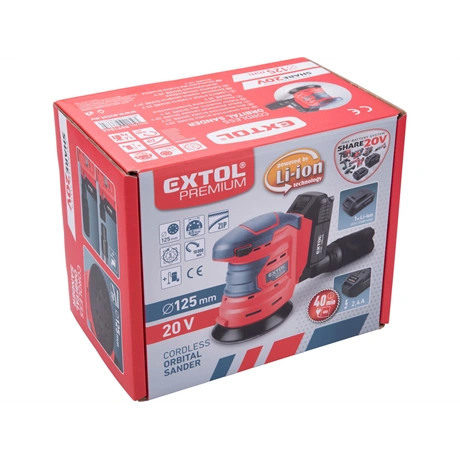 Extol Premium ROTÁCIÓS EXCENTRIKUS CSISZOLÓ AKKUS 20V 2000MAH LI-ION 1DB AKKU+TÖLTŐ 8891846