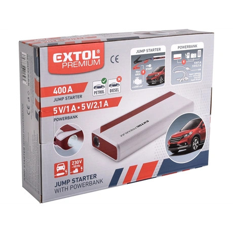 Extol Premium AUTÓS INDÍTÓ, BENZINMOTOROKHOZ, 9000 MAH LI-PO + POWER BANK, "BIKÁZÓ", 400A 8897320