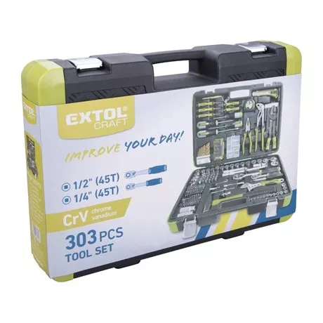 Extol Craft SZERSZÁMKÉSZLET, RACSNIS, 1/4", 1/2", 303 DB, MŰANYAG KOFFER 918303