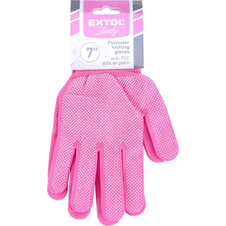 Extol Lady KÖTÖTT KESZTYŰ, RÓZSASZÍN, PE, FEHÉR PVC PÖTTYÖKKEL, MÉRET: 7', EXTOL LADY 99719