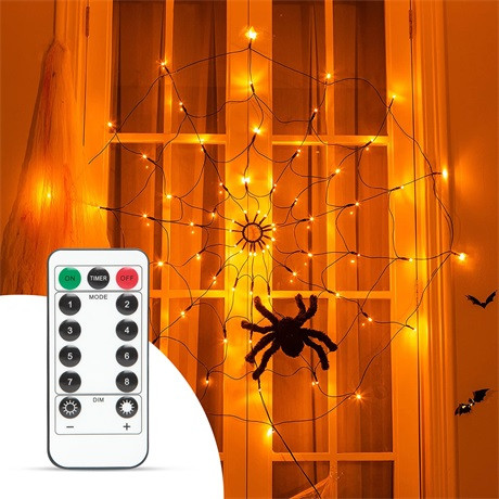 Family Halloween Pókháló Fényfüggöny Pókkal,  60 Db Led, Usb 58150