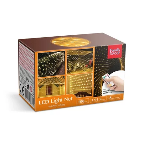 Family Decor LED FÉNYHÁLÓ 1,5X1,5 M MELEGFEHÉR 58908A
