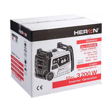 Heron ÁRAMFEJLESZTŐ BENZINMOTOROS, KÉZI INDÍTÁS, 3,0 KVA, 230V, 1 FÁZISÚ, INVERTERES 8896220