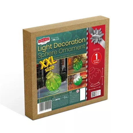 @home - xmas VILÁGÍTÓ DEKORÁCIÓ, GÖMBDÍSZ, 60 LED, 60 X 83 CM, ZÖLD 59772B