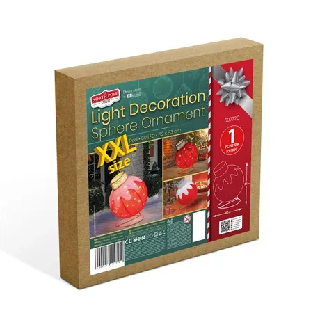 @home - xmas VILÁGÍTÓ DEKORÁCIÓ, GÖMBDÍSZ, 60 LED, 60 X 83 CM, PIROS 59772C