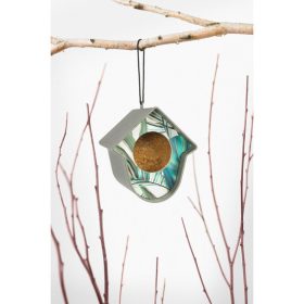   EVIE 100%-ban újrahasznosított madáretető szürke, levélmintás előlappal 15x13,5x17